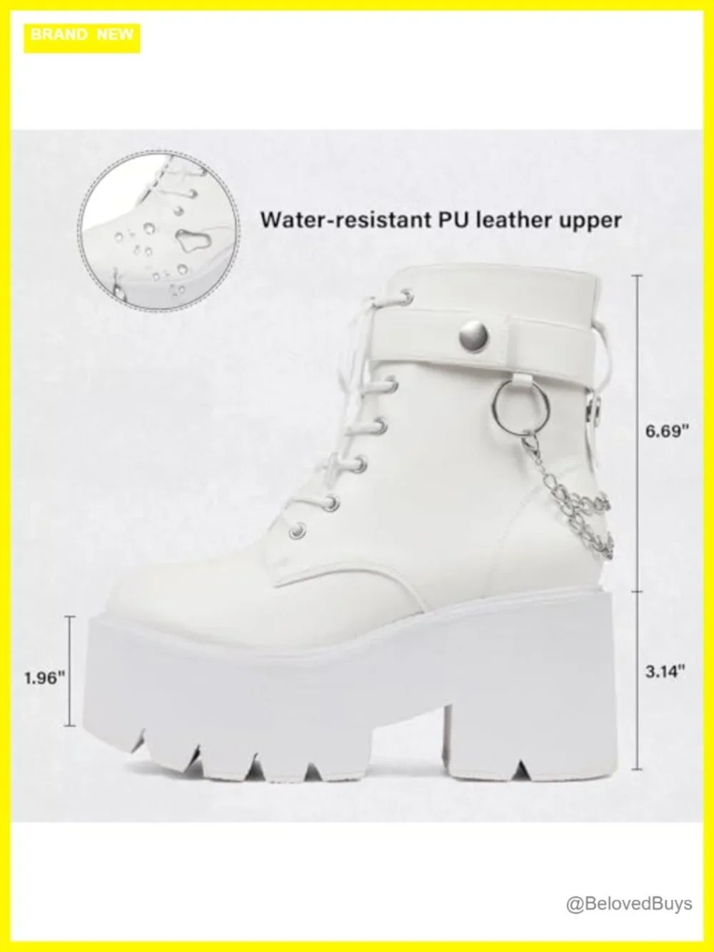 Platform Ankle Boots with Punk Chain, Wedge Heel, Lace Up & Side Zipper, Faux